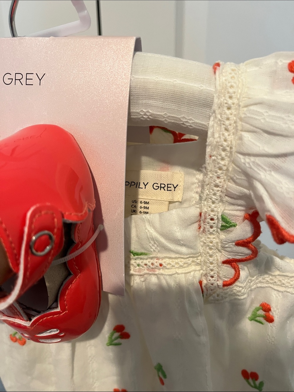 100% cotton, embroidered strawberry & cherry baby girl dress sets - Picture 8 of 9